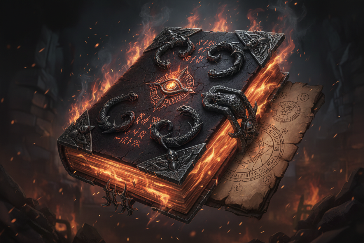 Sách Ma Thuật Lửa Cổ (Ancient Pyre Grimoire) phong cách dark soul